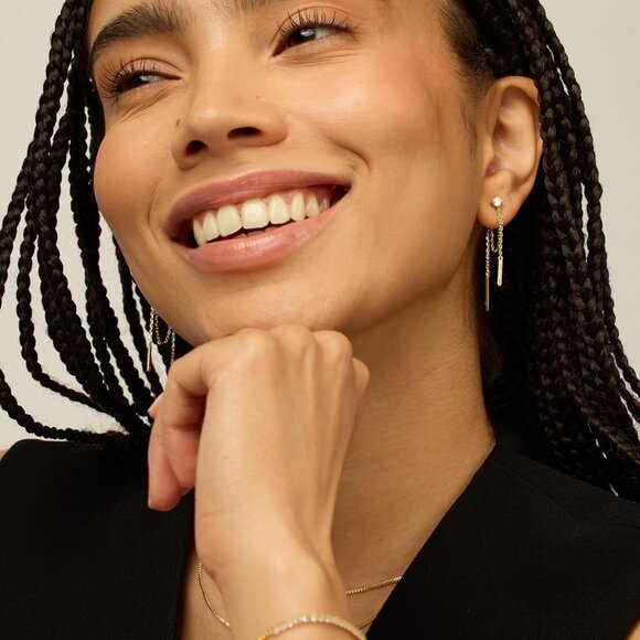 18K Gold Plated Sterling Silver Posts Drop Dangle Chain Earrings for Women | Dan - Picture 4 of 6